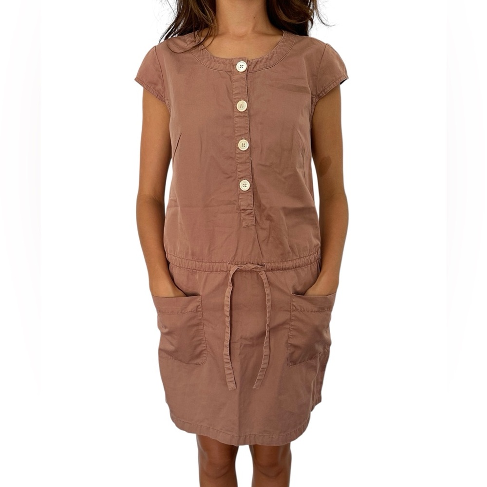 J Crew mocha Brown Chino button down shirt dress pockets great condition mini 2